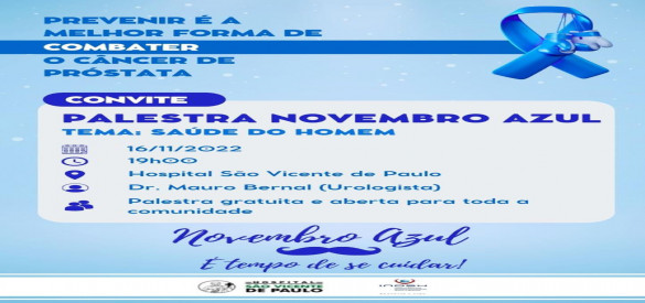 Palestra em comemoração ao Novembro Azul acontece nesta quarta-feira 16 no HSVP